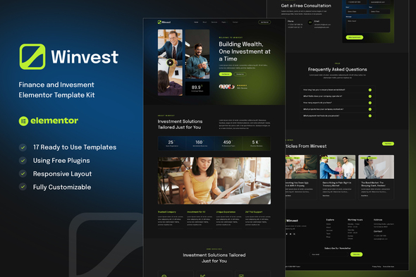 Winvest - Finance & Investment Elementor Template Kit best Elementor finance template for investment websites instant download
