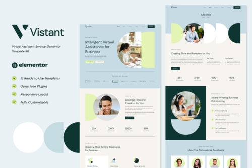 best virtual assistant Elementor template kit instant download