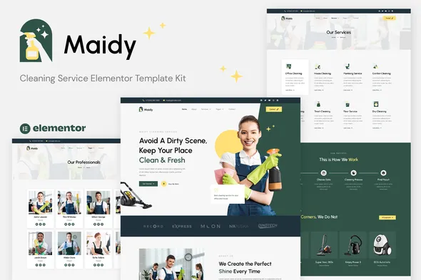 Maidy - Cleaning Service Elementor Template Kit Best Elementor cleaning service website template download