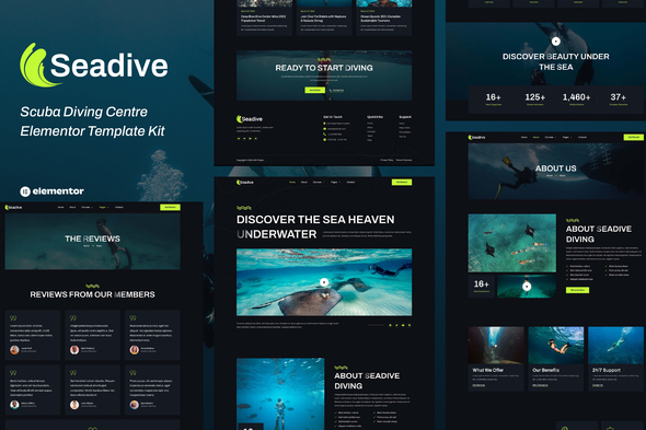 Seadive - Scuba Diving Centre Elementor Template Kit best scuba diving Elementor template kit download