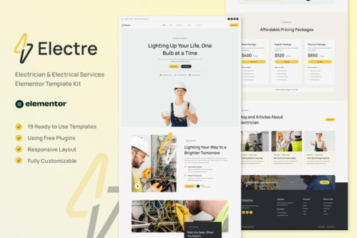 best electrician Elementor template kit instant download