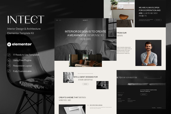 Intect - Interior Design & Architecture Elementor Template Kit best interior design Elementor template kit download