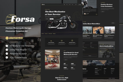 best motorcycle garage Elementor template kit download