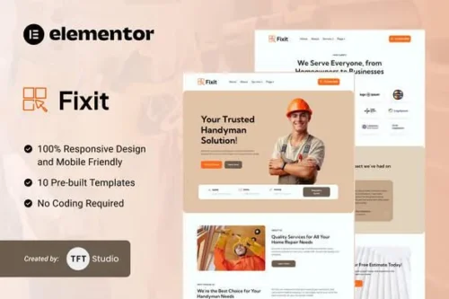 best handyman services Elementor template kit instant download