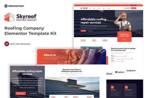 best roofing elementor template kit instant download