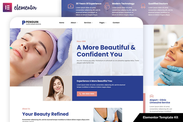 Penguin - Plastic Surgery Elementor Template Kit best plastic surgery website template instant download