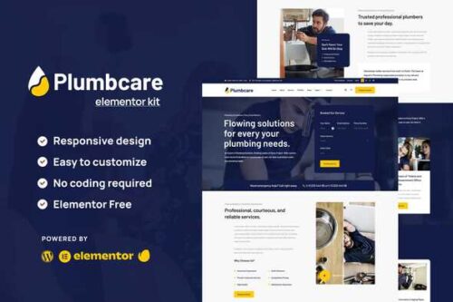 best PlumbCare Elementor template kit for plumbing website download