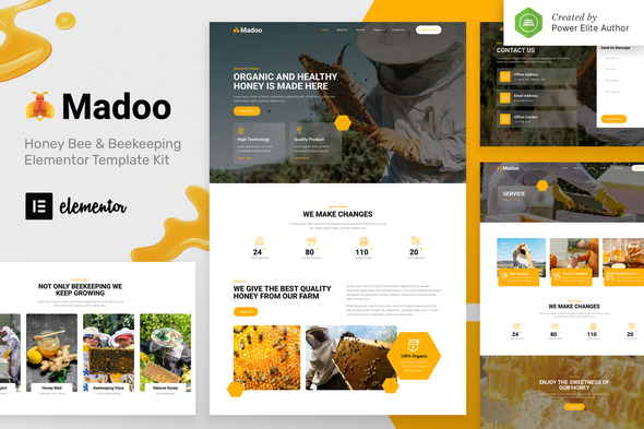Madoo – Honey Bee & Beekeeping Elementor Template Kit best honey bee website template instant download