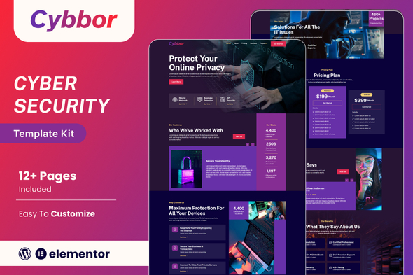 Cybbor – Cyber Security Services Elementor Template Kit best cybersecurity Elementor template kit instant download