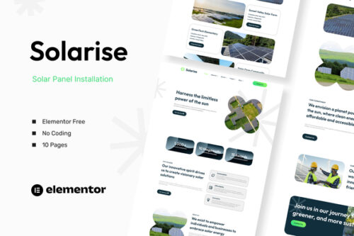 best solar panel installation Elementor template instant download