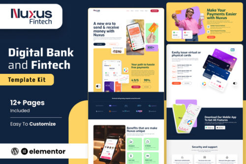 best Nuxus fintech Elementor template instant download