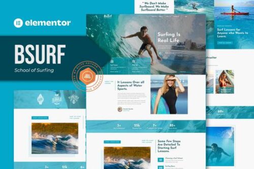 best surfing school Elementor template instant download