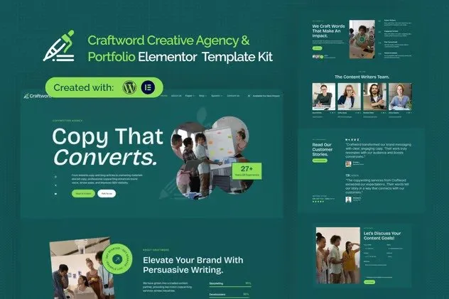 Craftword - Creative Agency & Copywiting Portfolio Elementor Template Kit best creative portfolio Elementor template kit instant download