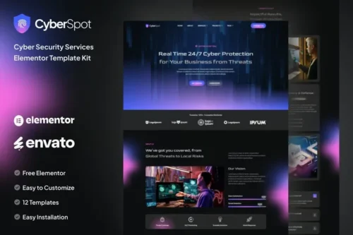best CyberSpot cybersecurity Elementor template kit download