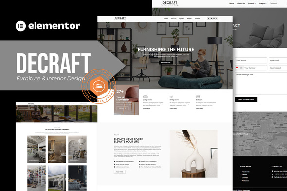 Decraft - Furniture & Interior Design Elementor Template Kit best furniture interior design Elementor template kit download