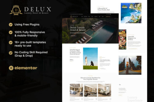 best luxury hotel Elementor template instant download