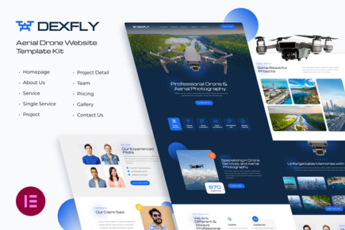 Drone photography website template kit for Elementor page builder
