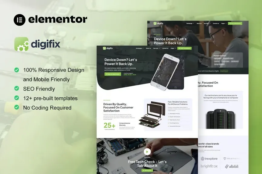 DigiFix - Mobile Phone Repair Elementor Pro Template Kit best mobile phone repair Elementor template download