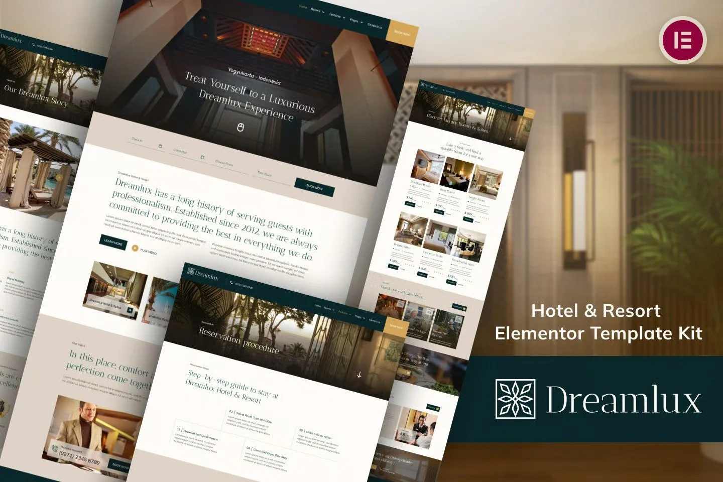 Dreamlux - Hotel & Resort Elementor Template Kit best hotel Elementor template kit instant download