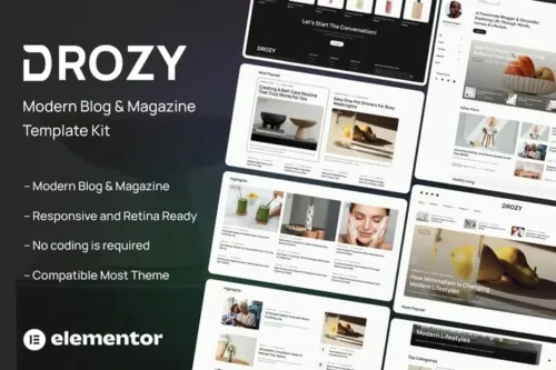best Drozy Elementor template kit for blog website download