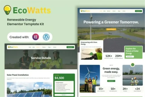 best renewable energy Elementor template kit instant download
