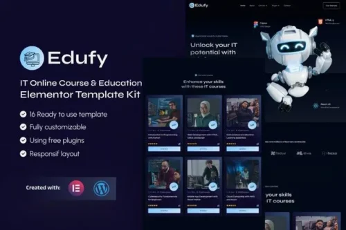 best IT course Elementor template kit instant download