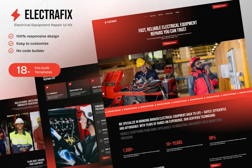 ElectraFix - Electrical Equipment Repair Elementor Template Kit for best electrical equipment repair Elementor template download
