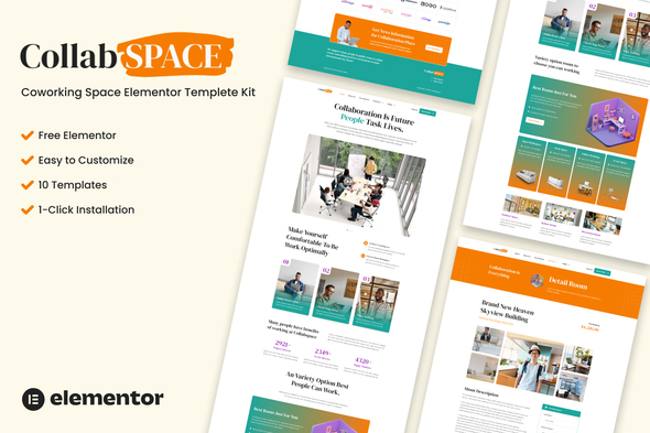 Collabspace - Coworking Space Elementor Template Kit Collabspace Elementor template kit for coworking space websites