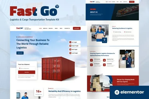 FastGo - Logistics & Cargo Transportation Elementor Template Kit best FastGo logistics Elementor template kit download