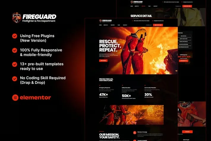 FireGuard - Firefighter & Fire Department Elementor Template Kit best fire department website template download