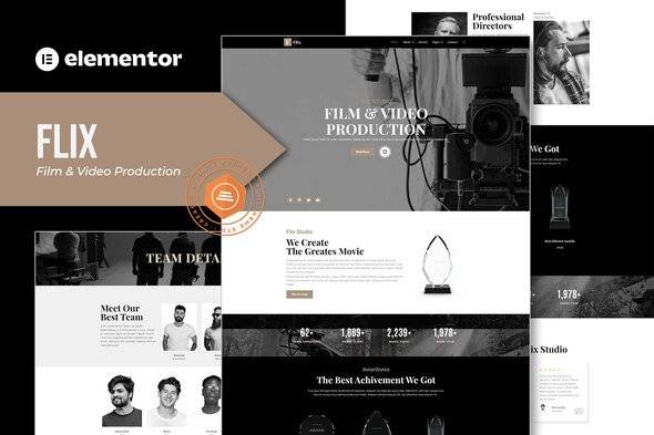 Flix - Film & Video Production Elementor Template Kit best Flix film production website template instant download
