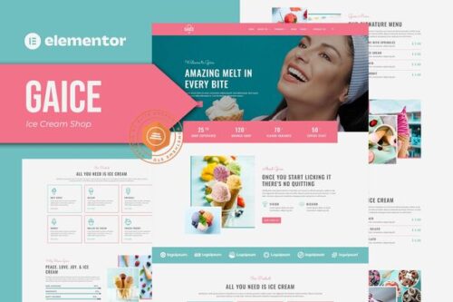 best ice cream shop Elementor template design for WordPress download