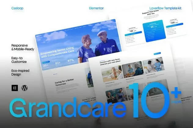 Grandcare - Residential Care Elementor Template Kit best senior living Elementor template instant download