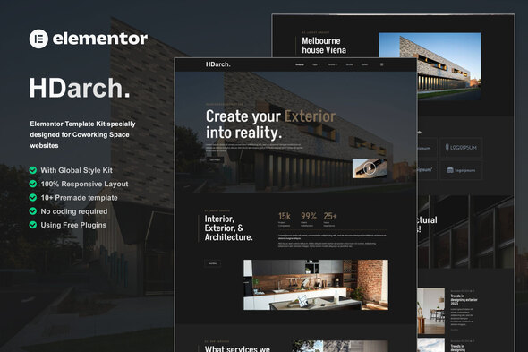 HDarch - Architecture & Interior Elementor Template Kit best architecture Elementor template kit instant download