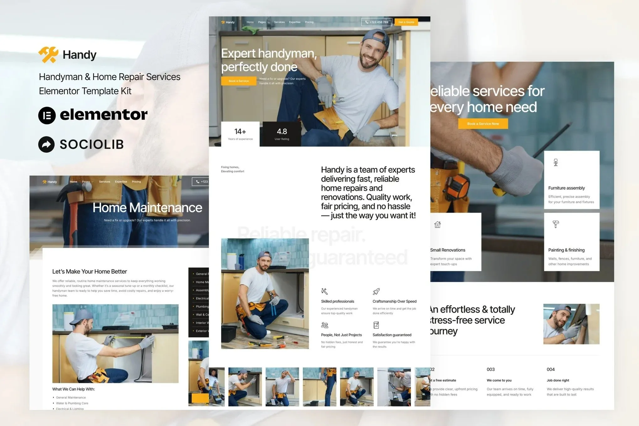 Handy - Handyman & Home Repair Service Elementor Template Kit best handyman service website template for Elementor download
