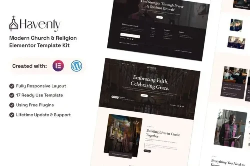 best church Elementor template kit instant download