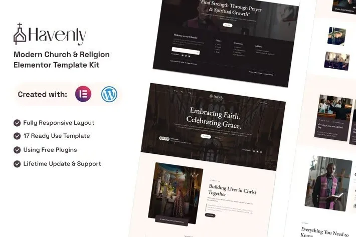 Havenly - Modern Church & Religion Elementor Template Kit best church Elementor template kit instant download