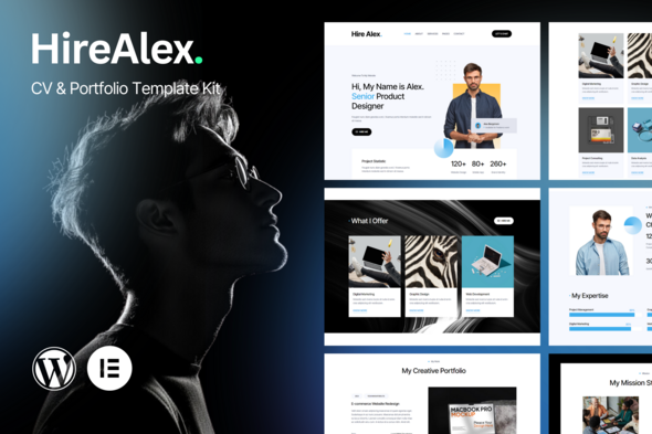 HireAlex - CV & Portfolio Elementor Template Kit best HireAlex CV portfolio Elementor template download