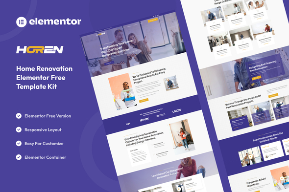 Horen - Home Renovation Services Elementor Template Kit best Home Renovation Elementor template kit instant download