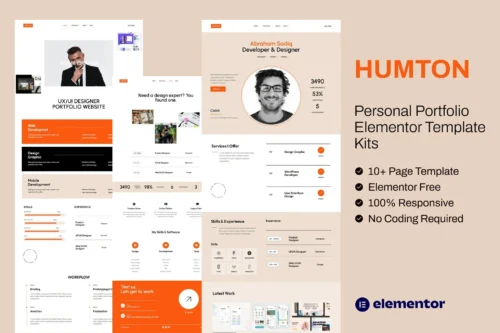 best Humton personal portfolio Elementor template kit download