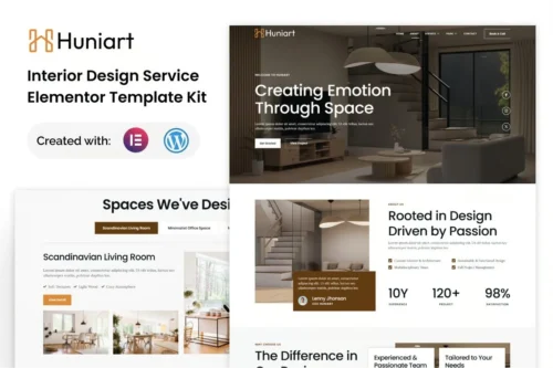 best Huniart interior design Elementor template instant download