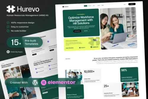 best Hurevo HR SaaS Elementor template kit instant download