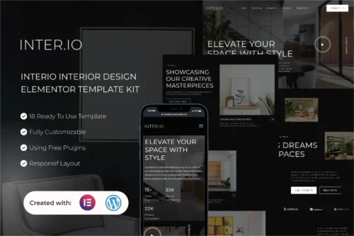best interior design Elementor template kit instant download