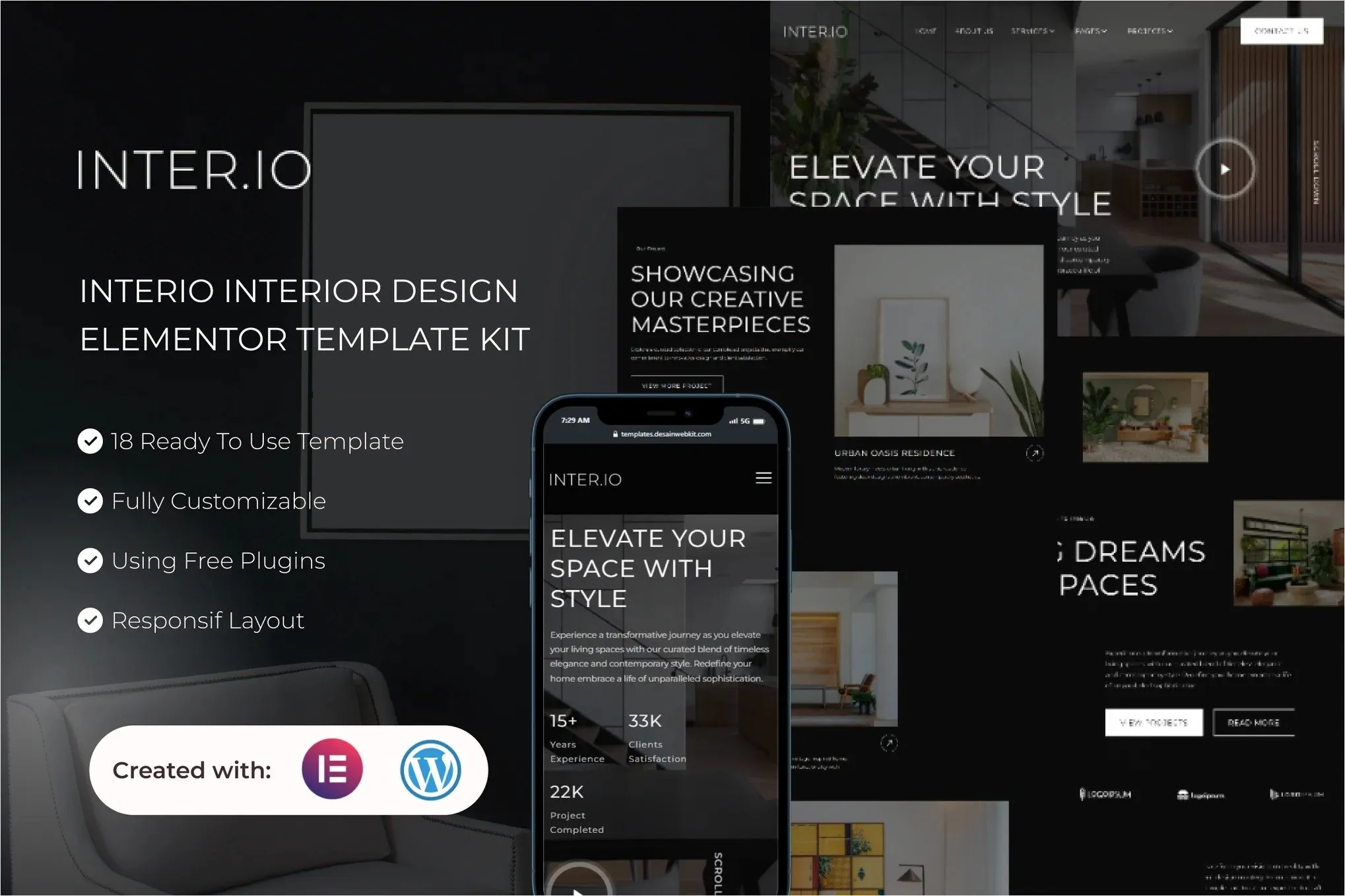 Interio - Interior Design Elementor Template Kit best interior design Elementor template kit instant download
