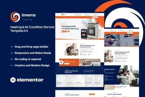 best Inverna HVAC Elementor template kit download
