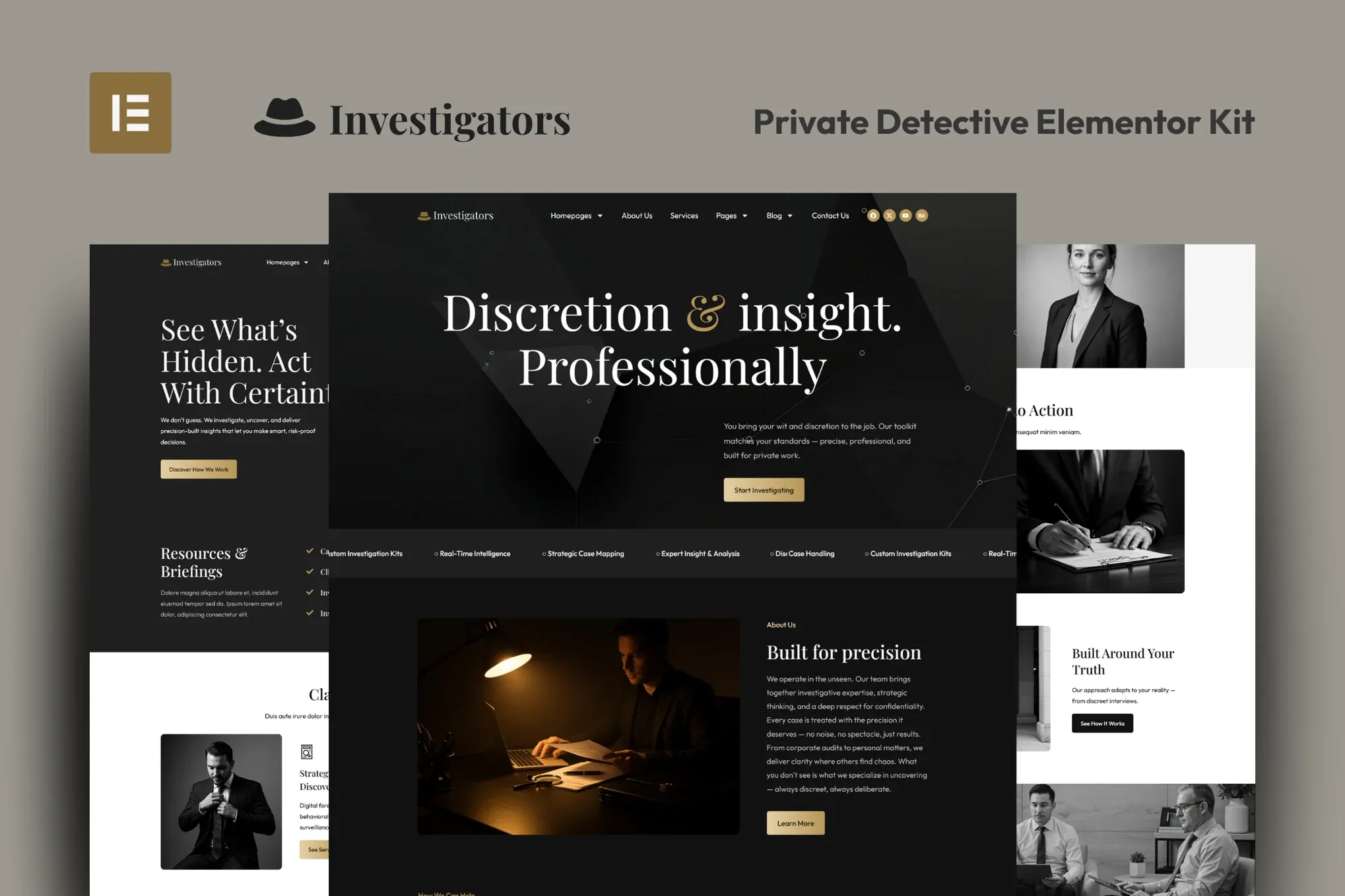 Investigators - Private Detective Elementor Pro Template Kit best investigators Elementor template download for detectives