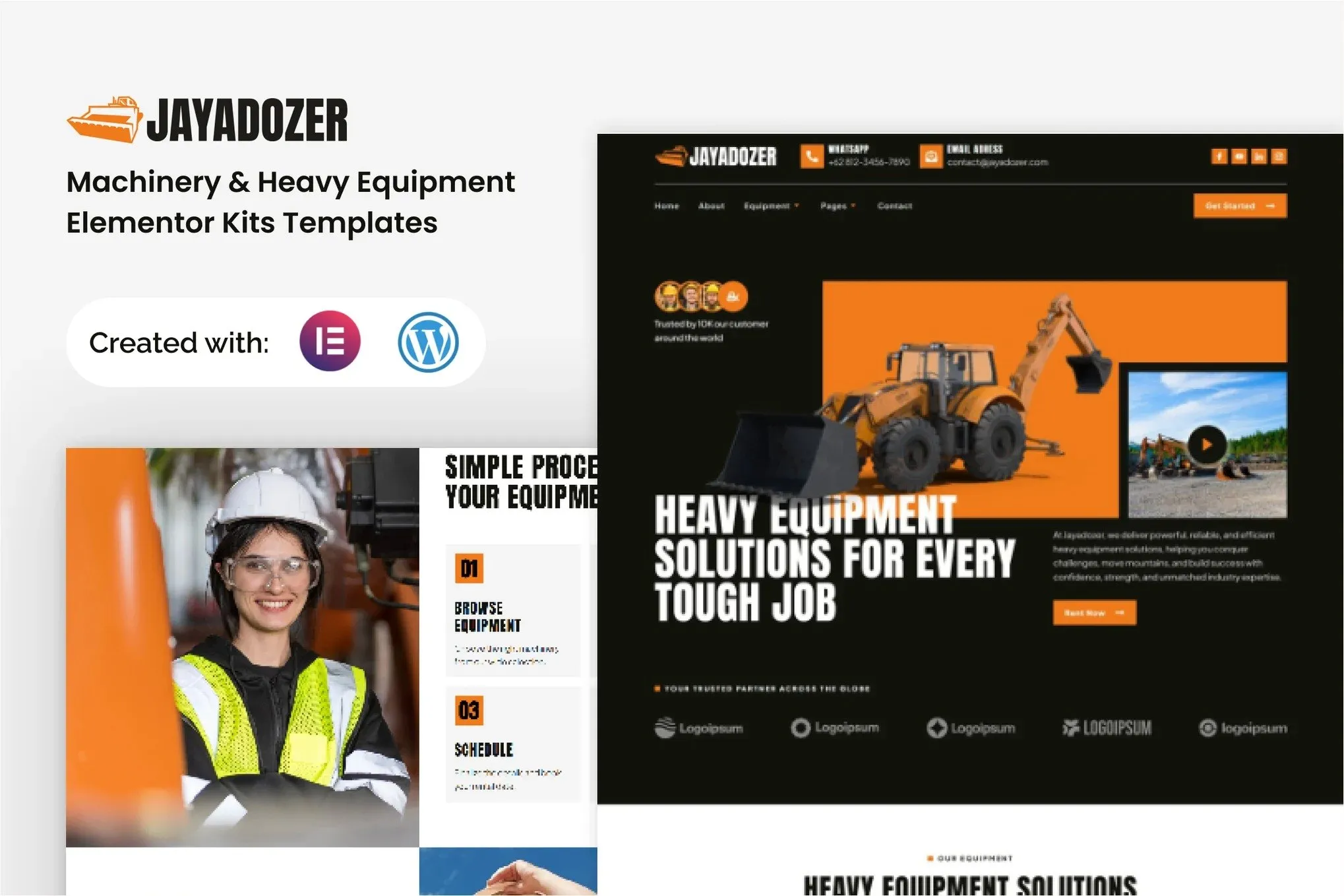 Jayadozer - Machinery Heavy Equipment Elementor Templae Kit best heavy equipment Elementor template kit instant download