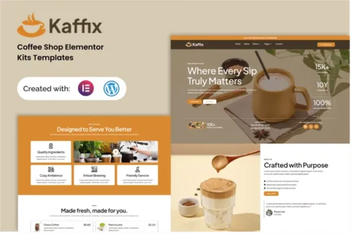 best coffee shop Elementor template kit instant download