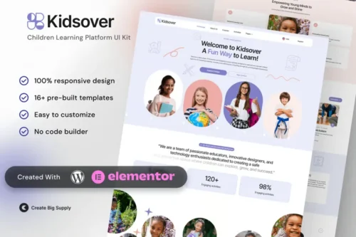 best Kidsover kids education Elementor template instant download