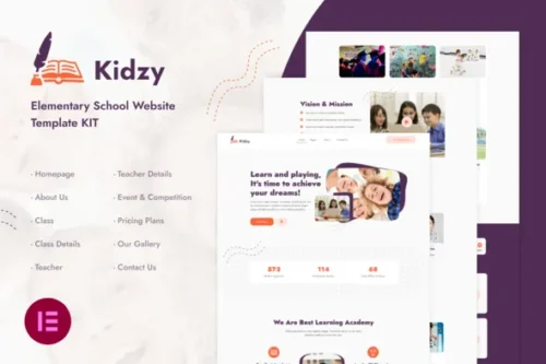best Kidzy Elementor template download for school websites